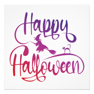 Happy Halloween gradiënt vliegende hekkkat Foto Afdruk
