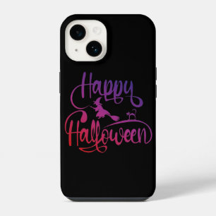 Happy Halloween gradiënt vliegende hekkkat iPhone 14 Hoesje