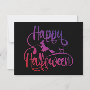 Happy Halloween gradiënt vliegende hekkkat Notitiekaartje