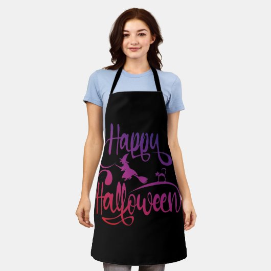 Happy Halloween gradiënt vliegende hekkkat Schort (Gedragen)