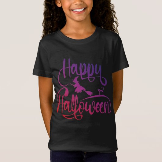 Happy Halloween gradiënt vliegende hekkkat T-Shirt (Voorkant)