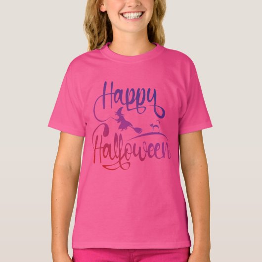 Happy Halloween gradiënt vliegende hekkkat T-Shirt (Voorkant)