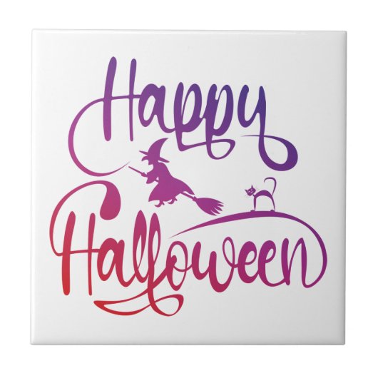 Happy Halloween gradiënt vliegende hekkkat Tegeltje (Voorkant)