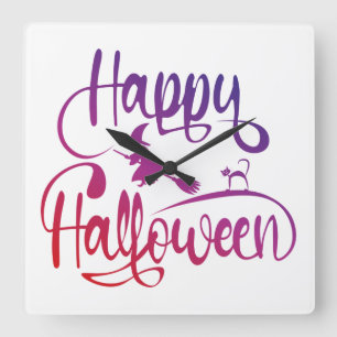 Happy Halloween gradiënt vliegende hekkkat Vierkante Klok
