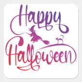 Happy Halloween gradiënt vliegende hekkkat Vierkante Sticker (Voorkant)