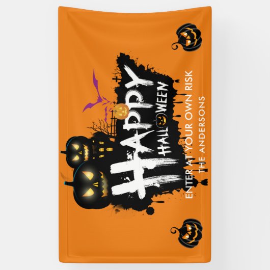 Happy Halloween Graffiti Black Pumpkins Spandoek (Verticaal)