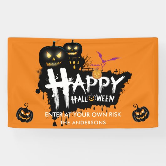 Happy Halloween Graffiti Black Pumpkins Spandoek (Horizontaal)