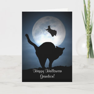 Happy Halloween Grandson Witch en Cat Kaart