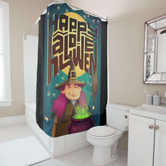 Happy Halloween Granny Witch Douchegordijn (In situ)