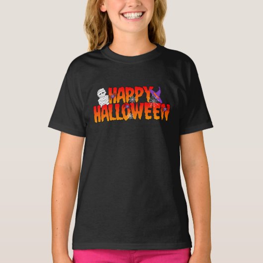 Happy Halloween Graphic Girl's T-shirt (Voorkant)