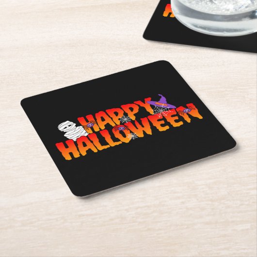 Happy Halloween Graphic Kartonnen Onderzetters (Schuin)