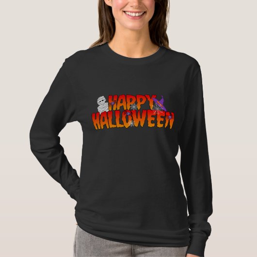 Happy Halloween Graphic Woman's Long Meve T-shirt (Voorkant)