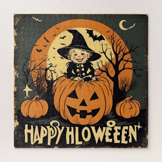 Happy Halloween Grappig  Kind en Pompoenen Legpuzzel (Verticaal)