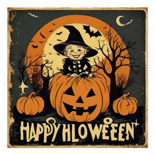 Happy Halloween Grappig  Kind en Pompoenen Perfect Poster