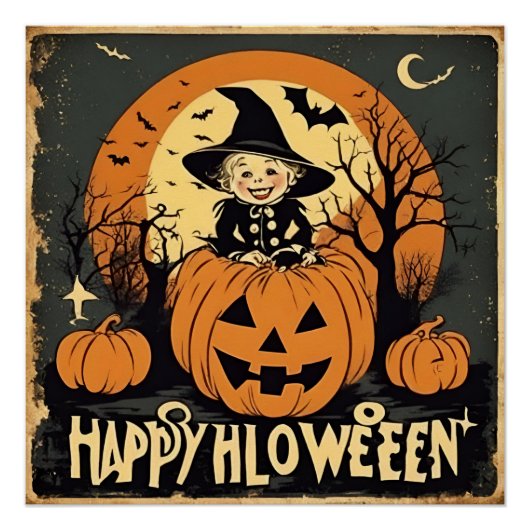 Happy Halloween Grappig  Kind en Pompoenen Perfect Poster (Voorkant)