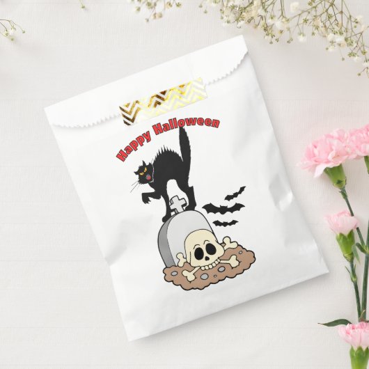 Happy Halloween Gravestone Black Cat and Skull Bedankzakje (Gezegeld)