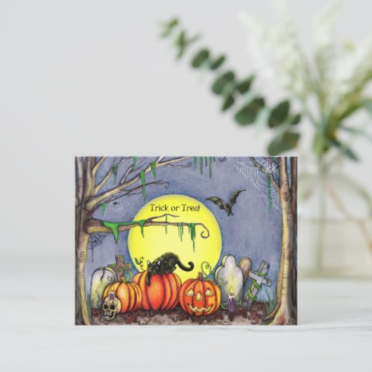 Happy Halloween Graveyard Scene Briefkaart (Staand voorkant)