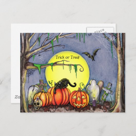 Happy Halloween Graveyard Scene Briefkaart (Voorkant / Achterkant)