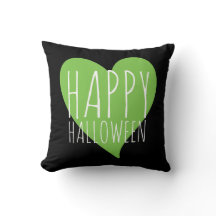 Happy Halloween / Green Heart Black & Grey Stripes