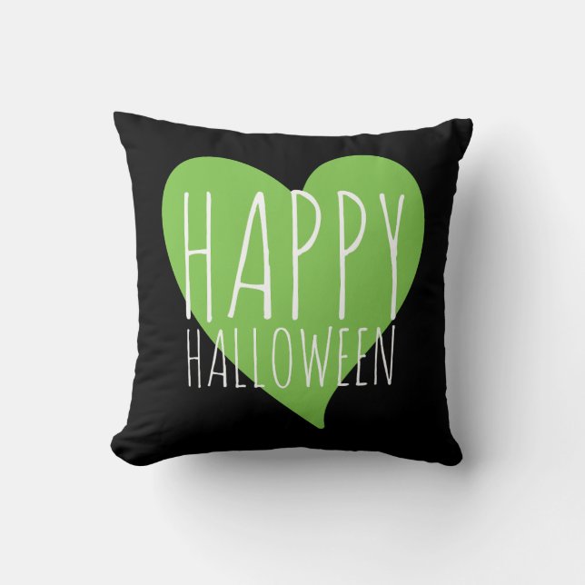 Happy Halloween / Green Heart Black & Grey Stripes Kussen (Voorkant)