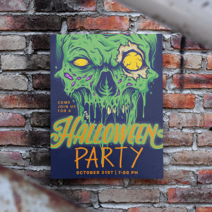 Happy Halloween   Green Slimy Zombie Skull Kaart