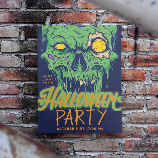 Happy Halloween | Green Slimy Zombie Skull Kaart