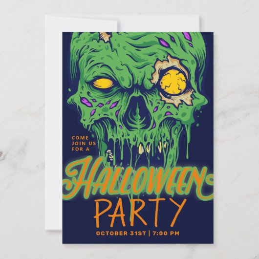 Happy Halloween | Green Slimy Zombie Skull Kaart (Voorkant)