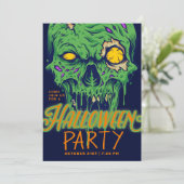 Happy Halloween | Green Slimy Zombie Skull Kaart (Staand voorkant)