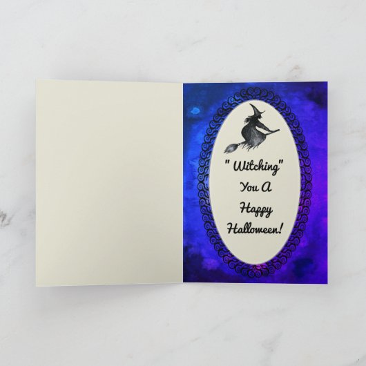 Happy Halloween Greeting Flying Witch Card Kaart (Binnen)