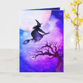 Happy Halloween Greeting Flying Witch Card Kaart (Gele Bloem)