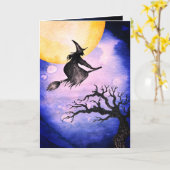 Happy Halloween Greeting Flying Witch Kaart (Gele Bloem)