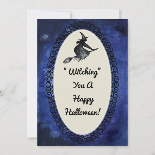 Happy Halloween Greeting Flying Witch Kaart (Achterkant)