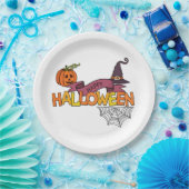 Happy Halloween Greeting, Pumpkin, Spiderweb Witch Papieren Bordje (Feest)