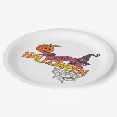 Happy Halloween Greeting, Pumpkin, Spiderweb Witch Papieren Bordje (Gekanteld)