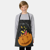 Happy Halloween Grey Oranje Pumpkin Pail Snoep Schort (Gedragen)