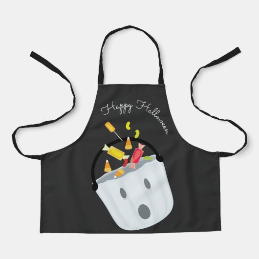 Happy Halloween Grey White Ghost Pail Snoep Schort (Voorkant)
