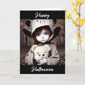 Happy Halloween | Griezelig kind met teddybeer Kaart (Gele Bloem)