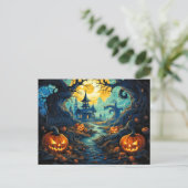 Happy Halloween | Griezelig spookbos Briefkaart (Staand voorkant)