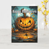 Happy Halloween | Griezelige pompoen Kaart (Gele Bloem)