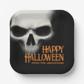 Happy Halloween griezelige spookschedel zwart sina Papieren Bordje (Voorkant)
