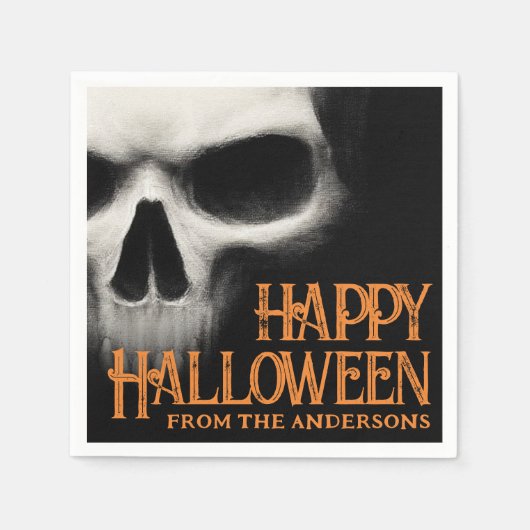 Happy Halloween griezelige spookschedel zwart sina Servet (Voorkant)