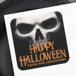 Happy Halloween griezelige spookschedel zwart sina Vierkante Sticker