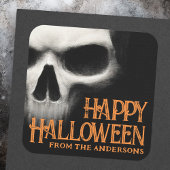 Happy Halloween griezelige spookschedel zwart sina Vierkante Sticker