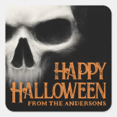 Happy Halloween griezelige spookschedel zwart sina Vierkante Sticker (Voorkant)