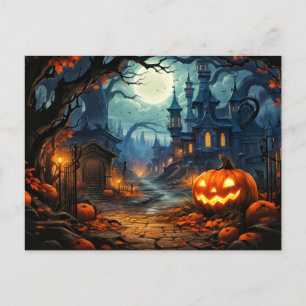 Happy Halloween   Griezelige spookwoningen Briefkaart