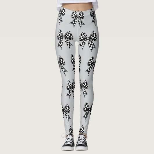 Happy Halloween grijs gecontroleerd zwarte bogen C Leggings (Voorkant)