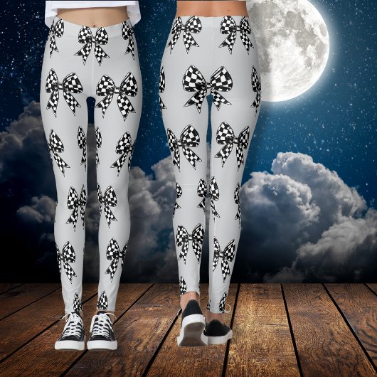 Happy Halloween grijs gecontroleerd zwarte bogen C Leggings