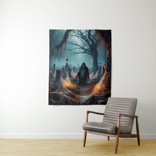 Happy Halloween Grim Reaper op een kerkhof Wandkleed (In situ)