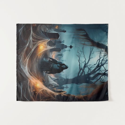 Happy Halloween Grim Reaper op een kerkhof Wandkleed (Voorkant (horizontaal))