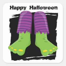 Happy Halloween Groene Monster Voeten Vierkante Sticker